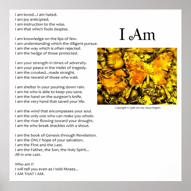 The I am Gedicht - Anpassbare Ausgabe Poster (Vorne)