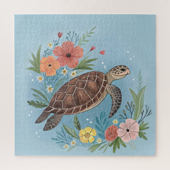 The illustration of a sea turtle puzzle (Vertikal)