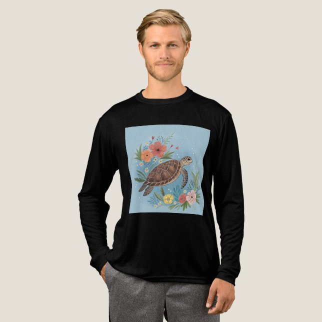 The illustration of a sea turtle Tri-Blend shirt (Volle Vorderseite)