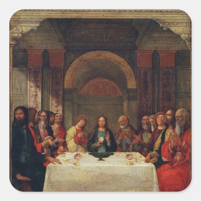 The Institution of the Eucharist, c.1490 Quadratischer Aufkleber (Vorderseite)