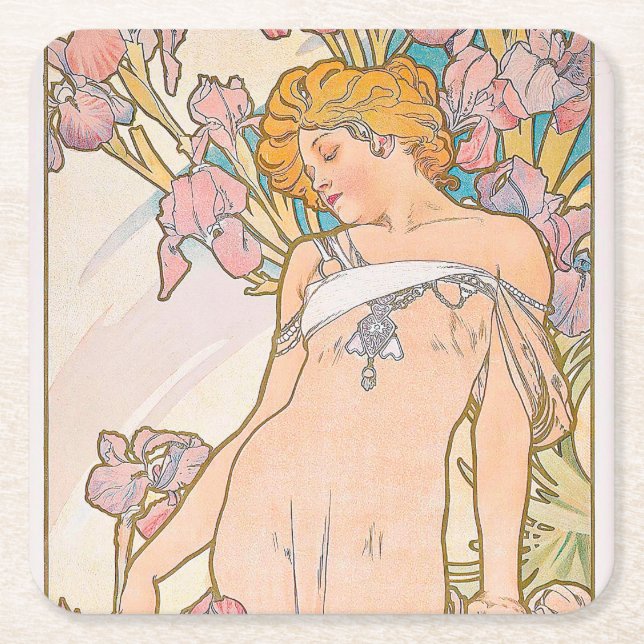 The Iris (1897) von Alphonse Mucha Rechteckiger Pappuntersetzer (Vorderseite)