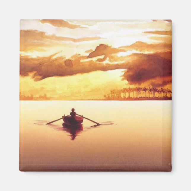 "The Islander" Ruderboot bei Sunset Watercolor Magnet (Vorne)