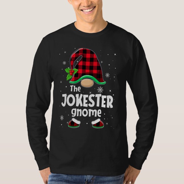 The Jokester Gnome Buffalo Plaid Christmas Matchin T-Shirt (Vorderseite)