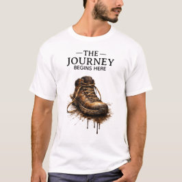 "The Journey Begins Here - Rugged Hiking Boot T-Shirt