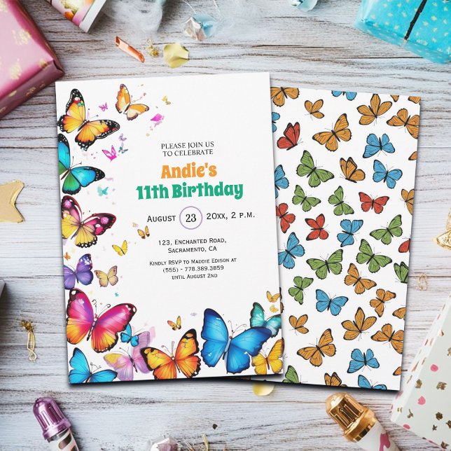 The Joy of Butterflies 11th Birthday Invitation Einladung (Von Creator hochgeladen)