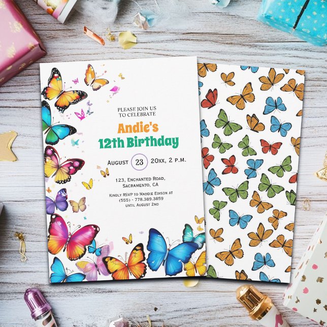 The Joy of Butterflies 12th Birthday Invitation Einladung (Von Creator hochgeladen)