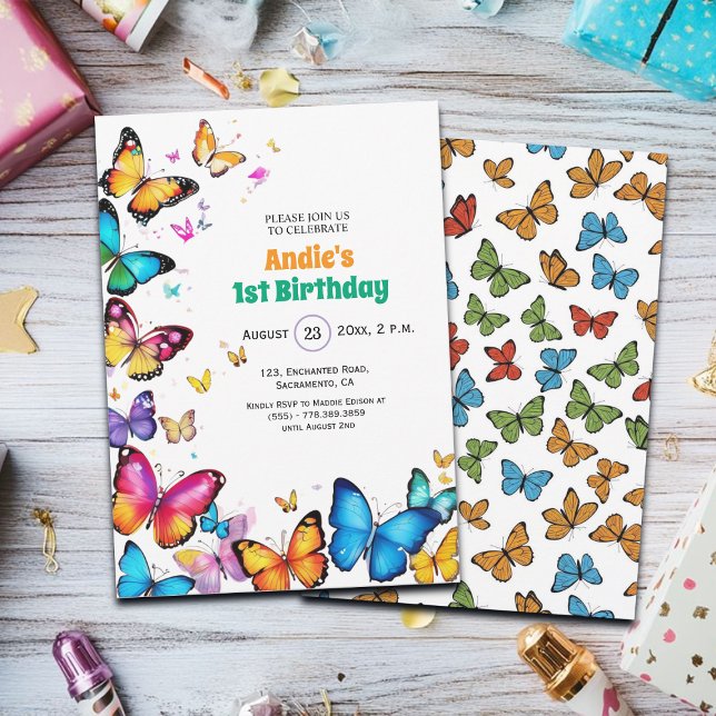 The Joy of Butterflies 1st Birthday Invitation Einladung (Von Creator hochgeladen)