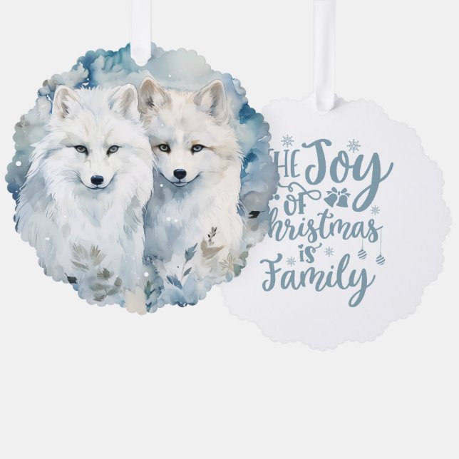 The Joy of Christmas Is Family Arctic Foxes Ornament Karte (Vorderseite/Rückseite)