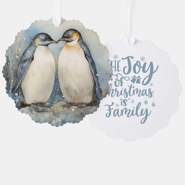 The Joy of Christmas Is Family Penguins Ornament Karte (Vorderseite/Rückseite)