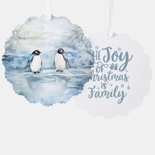 The Joy of Christmas Is Family Penguins Ornament Karte (Vorderseite/Rückseite)