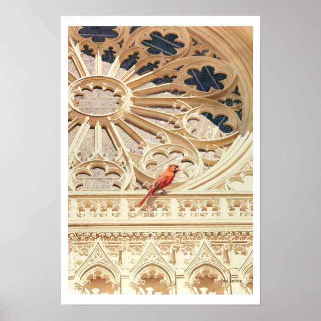 "The Kardinal" Church & Bird Watercolor Poster (Vorne)
