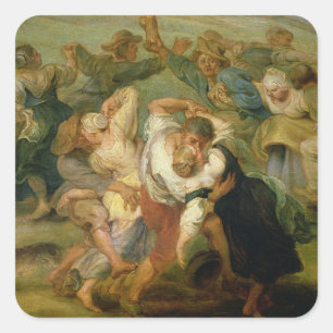 The Kermesse, detail of peasants dancing, c.1635-3 Quadratischer Aufkleber