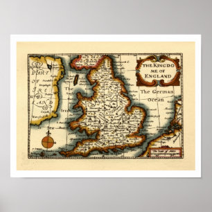 The Kingdome England Old Antiquarian Atlas Map Poster