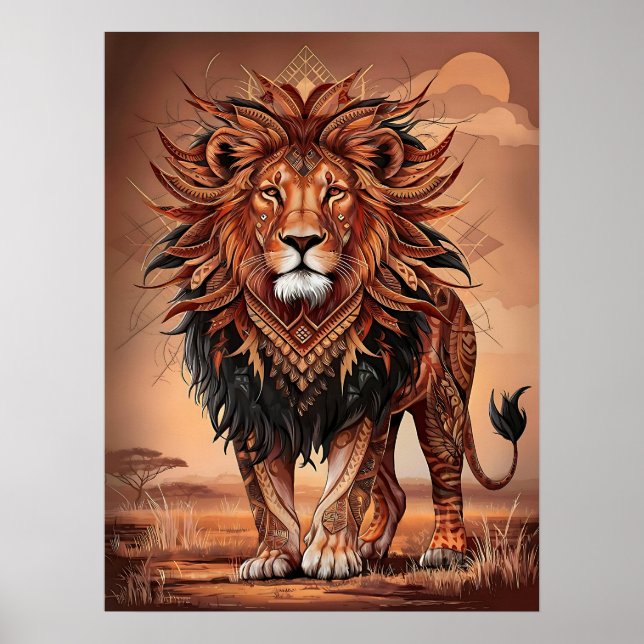 The King's Domain: Tribal Lion Boho Art Poster (Vorne)