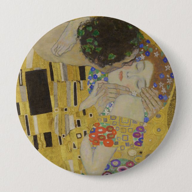 The Kiss, Art Nouveau Oil Painting, Gustav Klimt Button (Vorderseite)