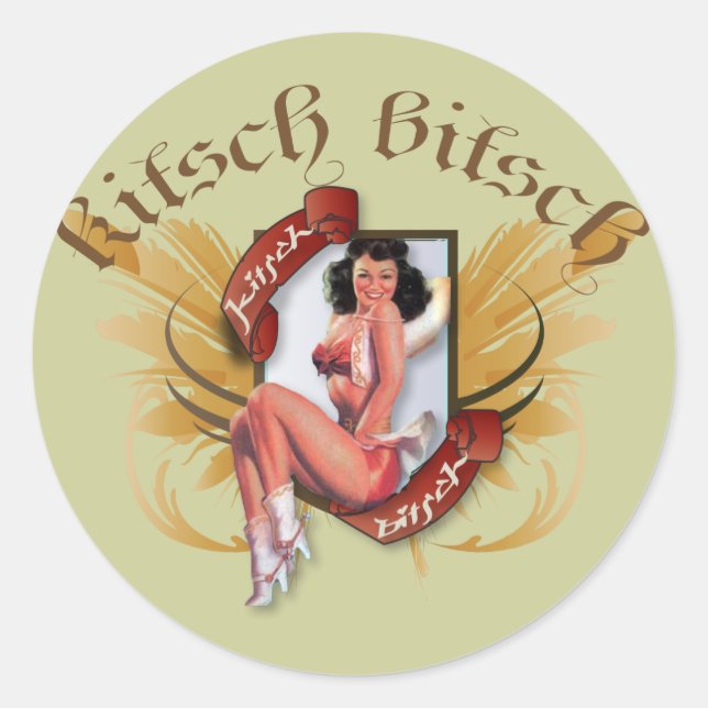 The Kitsch Bitsch:Kowgirl Kitsch Tattoo Button Up Runder Aufkleber (Vorderseite)
