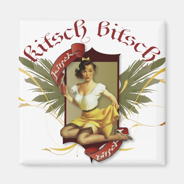 The Kitsch Bitsch : Soda Girl Retro Tattoo Button  Magnet (Vorne)