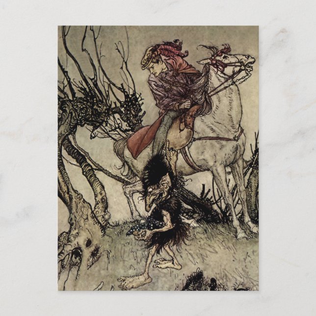 "The Knight and Gnome" von Arthur Rackham Postkarte (Vorderseite)