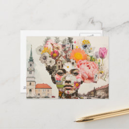 The Lady Collage Flowers and Buildings Postkarte