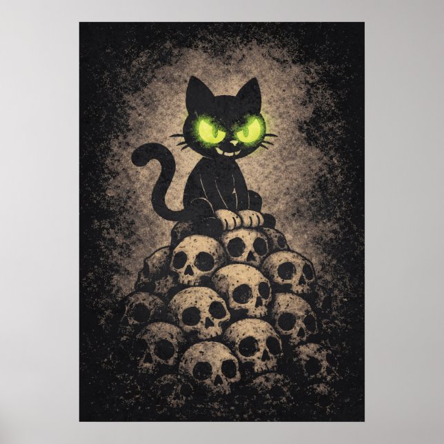 The Last Hiss - Retro Cat On Skulls, Dark Cartoon Poster (Vorne)