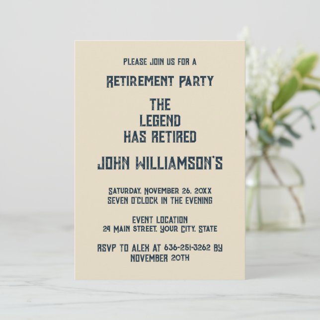 The Legend Has Retired funny retirement Einladung (Stehend Vorderseite)