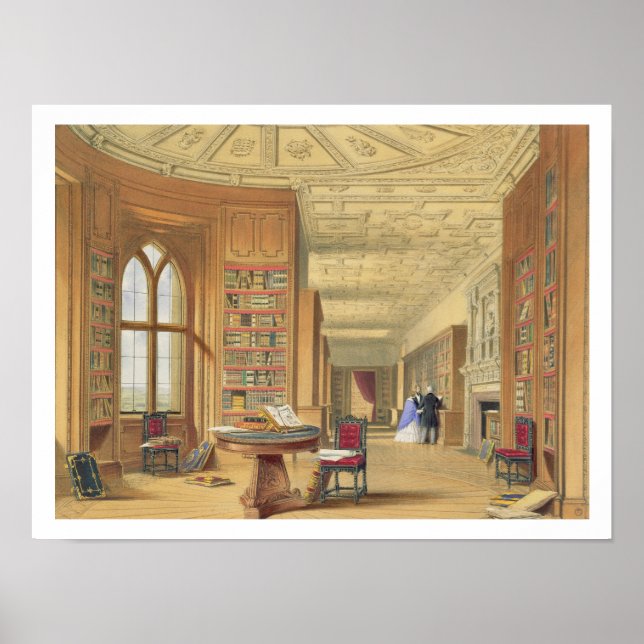 The Library, Windsor Castle, 1838 (color litho) Poster (Vorne)