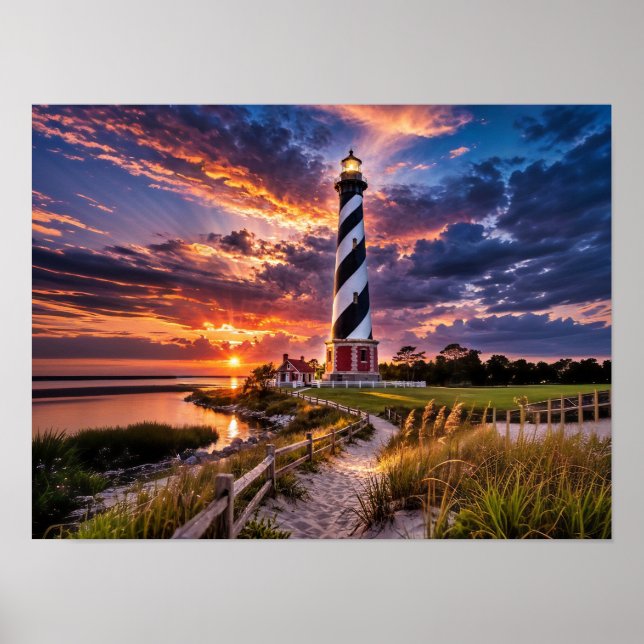 The Lighthouse at Sunset Poster (Vorne)