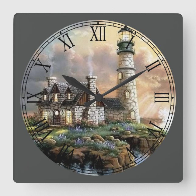 The Lighthouse Fine Art Quadratische Wanduhr (Vorderseite)
