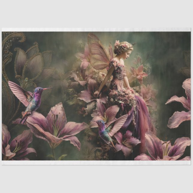 The Lily Fairy Tale Fantasy Hummingbird Floral Seidenpapier (Vorderseite)