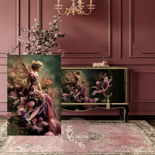 The Lily Fairy Tale Fantasy Portrait Floral Seidenpapier (The Lily Fairy Tale Fantasy Hummingbird & Floral Decoupage Tissue Paper)