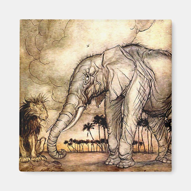 "The Lion and The Elephant" von Arthur Rackham Magnet (Vorne)