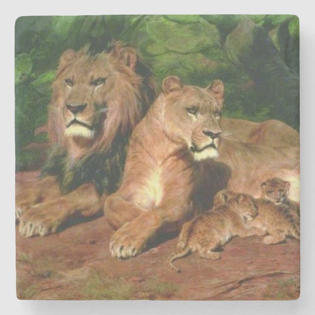 The Lion at Zuhause (von Rosa Bonheur) Steinuntersetzer (Vorderseite)