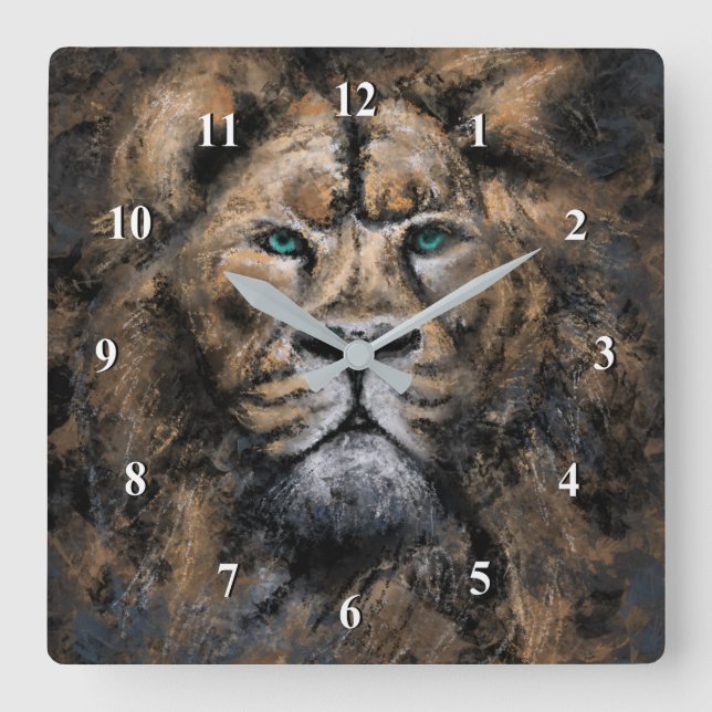 The Lion King - Abstrakt Art Moderne Malerei Quadratische Wanduhr (Vorderseite)