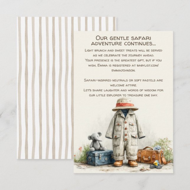 The Little Explorer | Safari Adventure Baby Shower Begleitkarte (Vorne/Hinten)