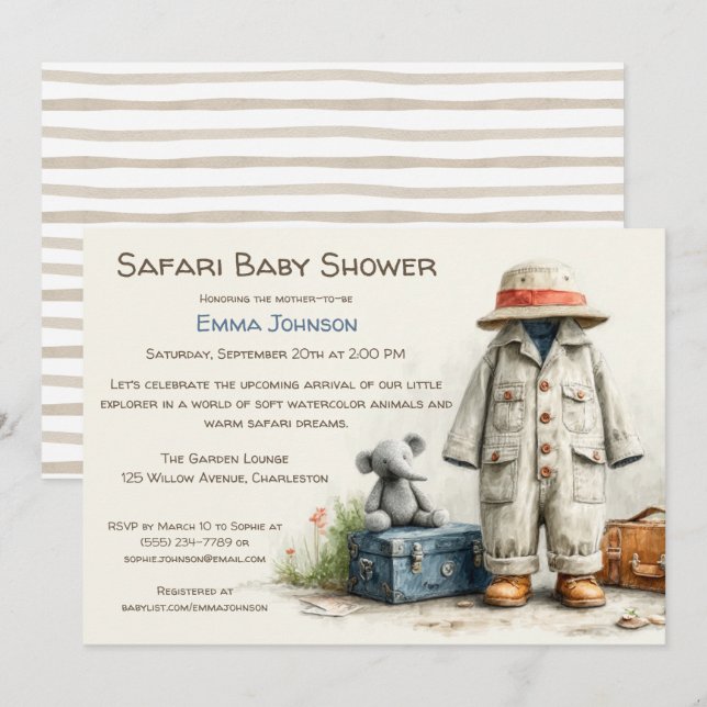 The Little Explorer | Safari Adventure Baby Shower Einladung (Vorne/Hinten)