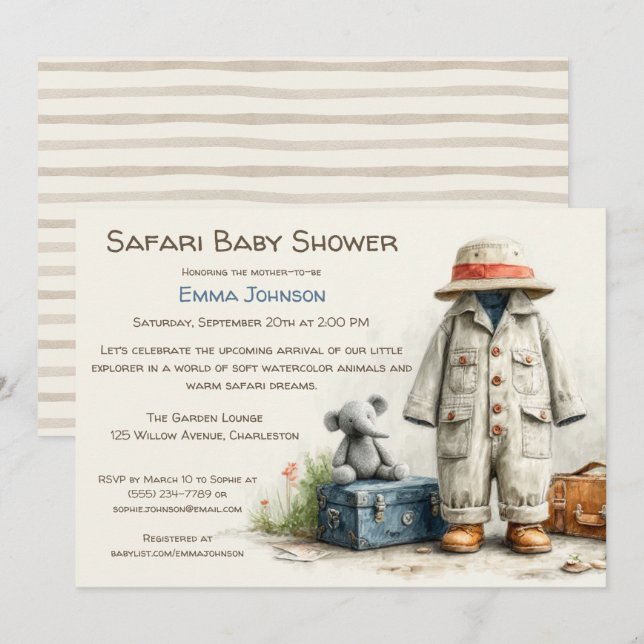 The Little Explorer | Safari Adventure Baby Shower Einladung (Vorne/Hinten)