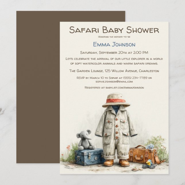 The Little Explorer | Safari Adventure Baby Shower Einladung (Vorne/Hinten)