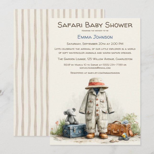 The Little Explorer | Safari Adventure Baby Shower Einladung (Vorne/Hinten)