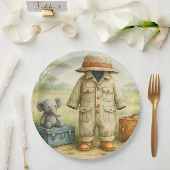 The Little Explorer | Safari Adventure Baby Shower Pappteller (Hochzeit)