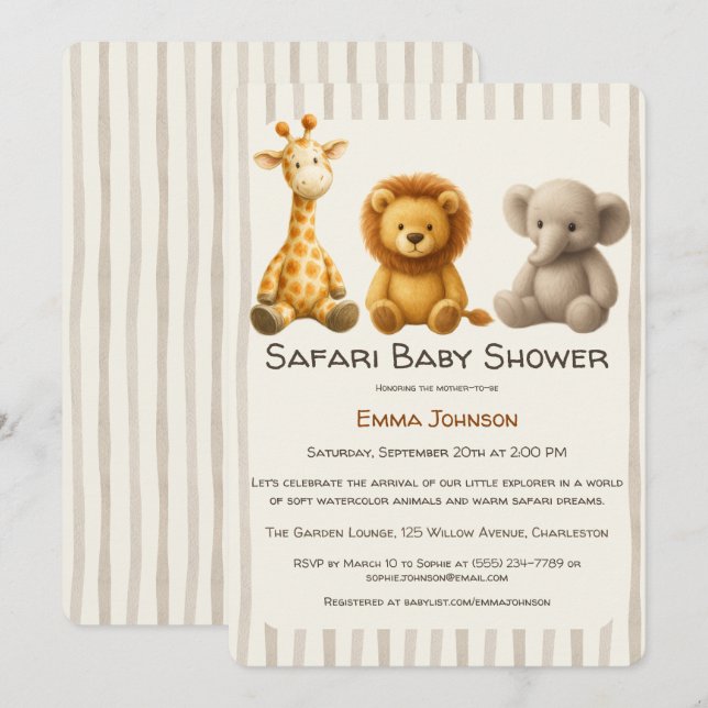 The Little Explorer | Safari Friends Baby Shower Einladung (Vorne/Hinten)
