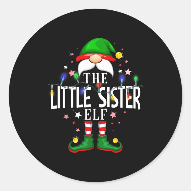 The Little Sister Elf Christmas Family Pajama Part Runder Aufkleber (Vorderseite)