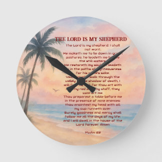 The Lord Is My Shepherd Psalm 23 Sunset Beach  Runde Wanduhr