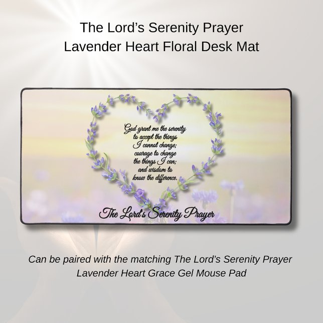 The Lord’s Serenity Prayer Lavender Heart Floral  Schreibtischunterlage (The Lord's Serenity Prayer Desk Mat)