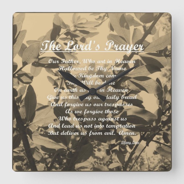 The Lords Prayer Vintage Square Wall Clock Quadratische Wanduhr (Vorderseite)