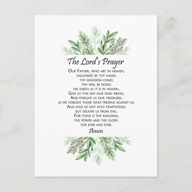 The Lord's Prayer with Greenery ~ Matthew 6:9-13 Postkarte (Vorderseite)
