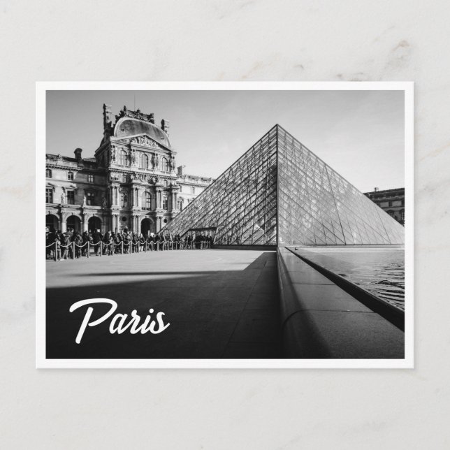 The Louvre Black & White Paris Foto Postcard Postkarte (Vorderseite)