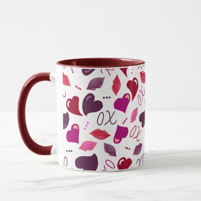The Love Mug! Valentine Hearts,Lips,XOs Tasse (Links)