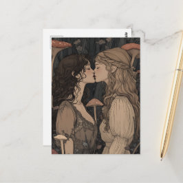 The Lovers Kiss Mushroom Forest Fairytale Postkarte