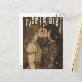 The Lovers Kiss Vintage Fairytale in Autumn Postkarte