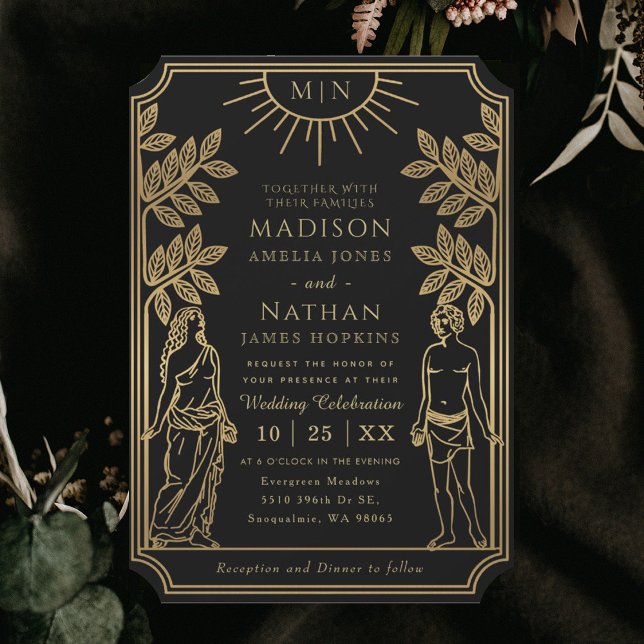 The Lovers Mystical Black Gold Tarot Card Wedding Einladung (Von Creator hochgeladen)